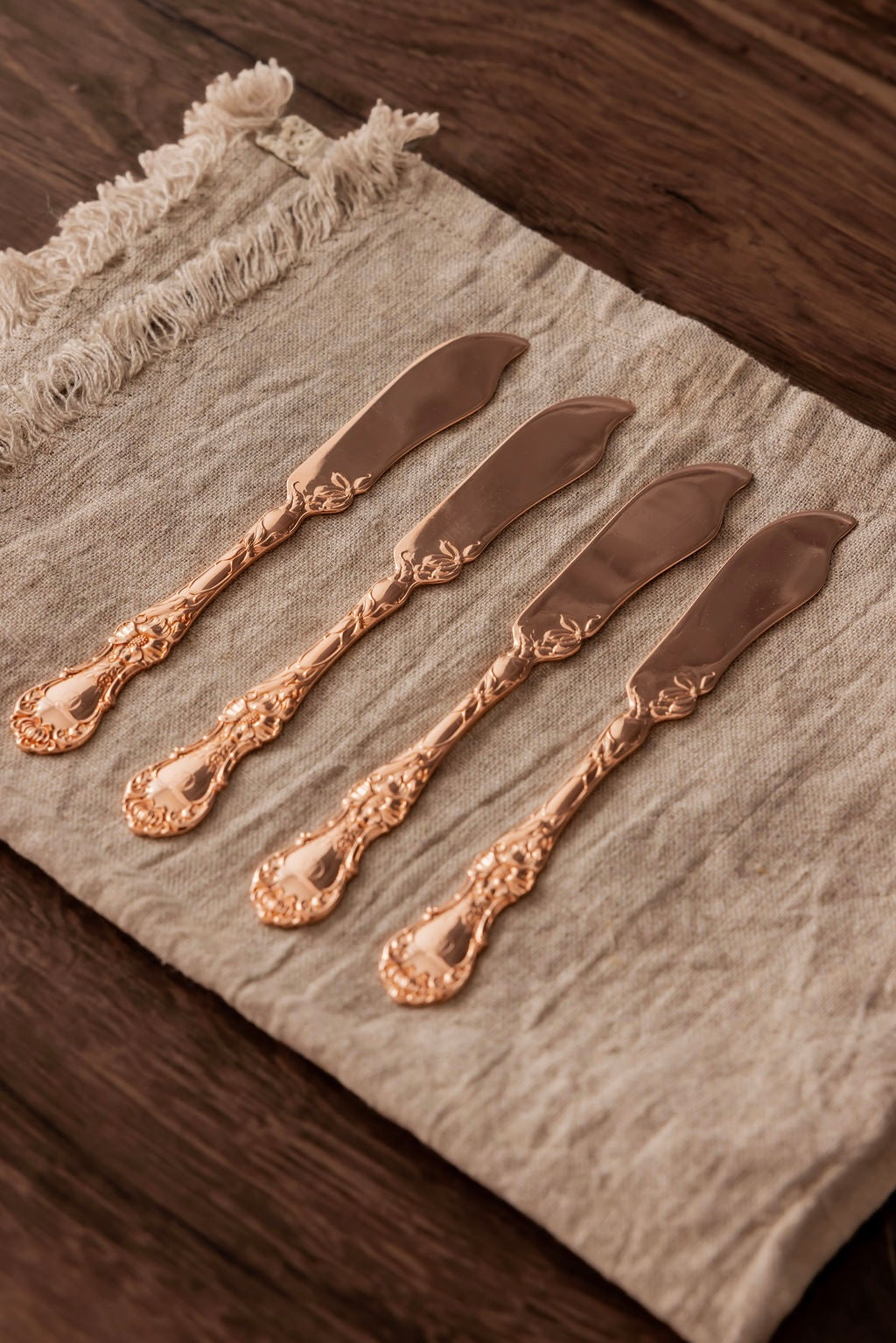 Vintage Embossed Copper Spreaders | Monogrammed, Set of 4 c.1900