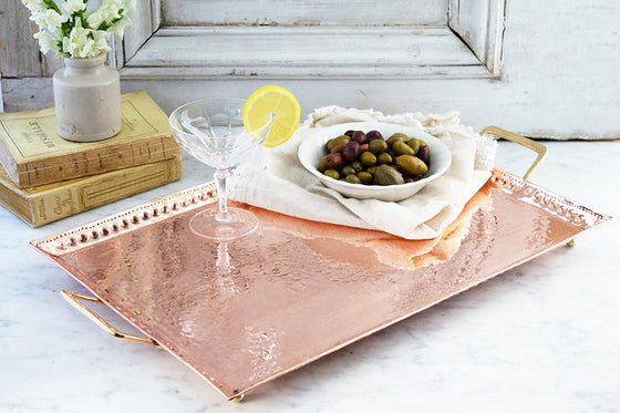 Vintage Inspired Copper Hand Hammered Large Tray