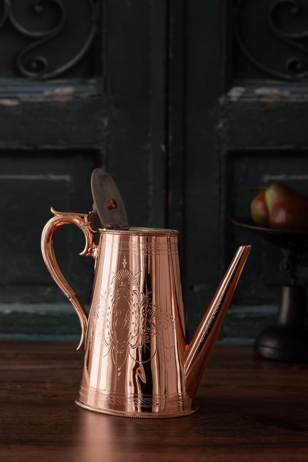 Antique Tall Victorian Engraved Copper Coffee Pot | Silver-Lined | Circa 1890–1910 8