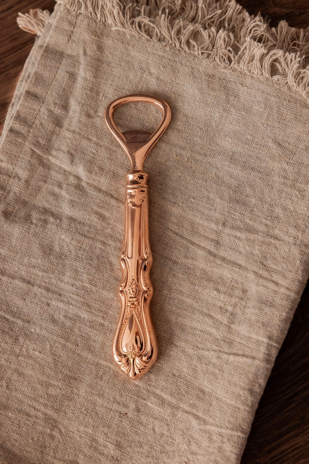 Vintage Copper Bottle Opener Embossed Handle, 6”