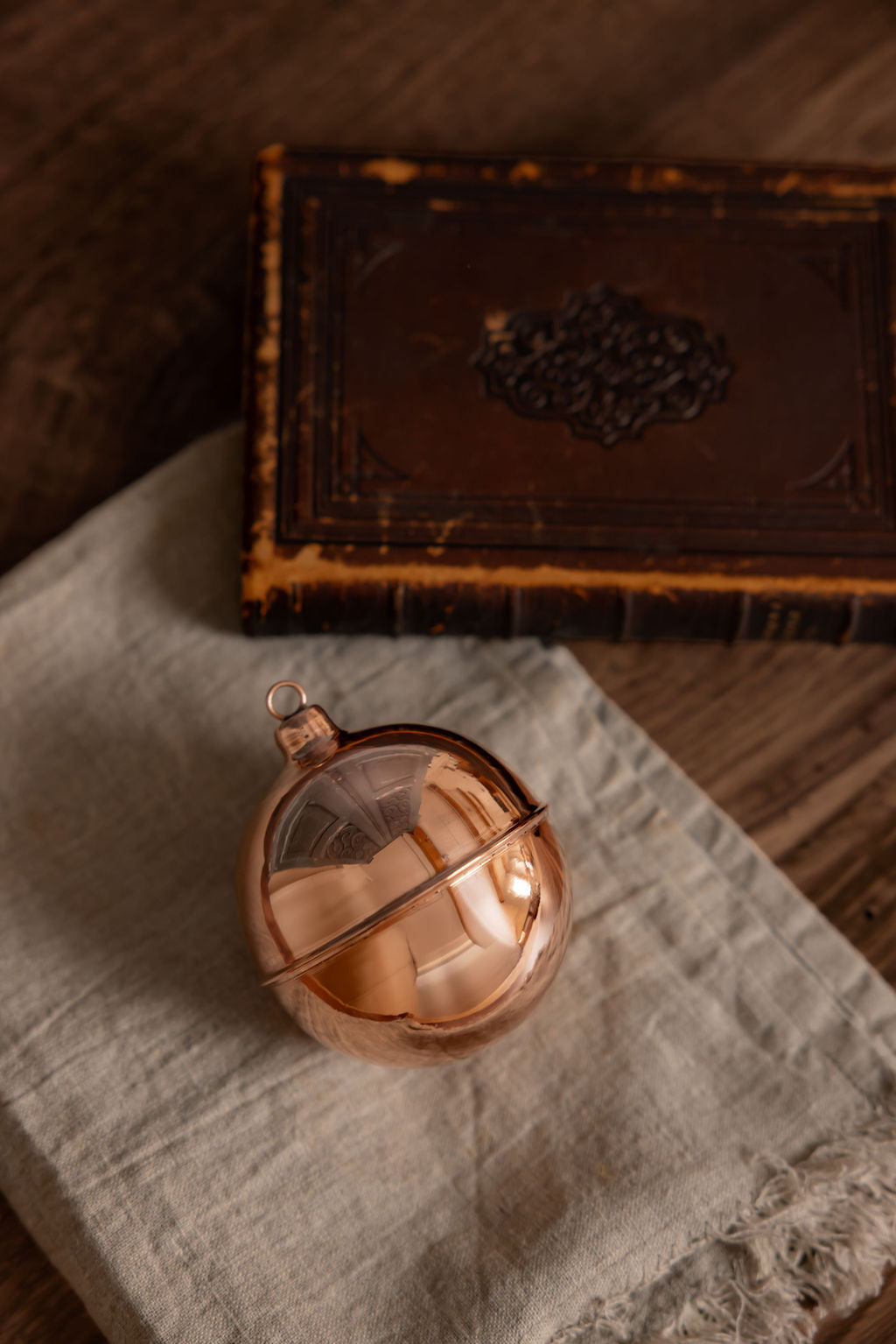 Vintage Inspired Copper Ball Ornaments (Set 2 or 4 )