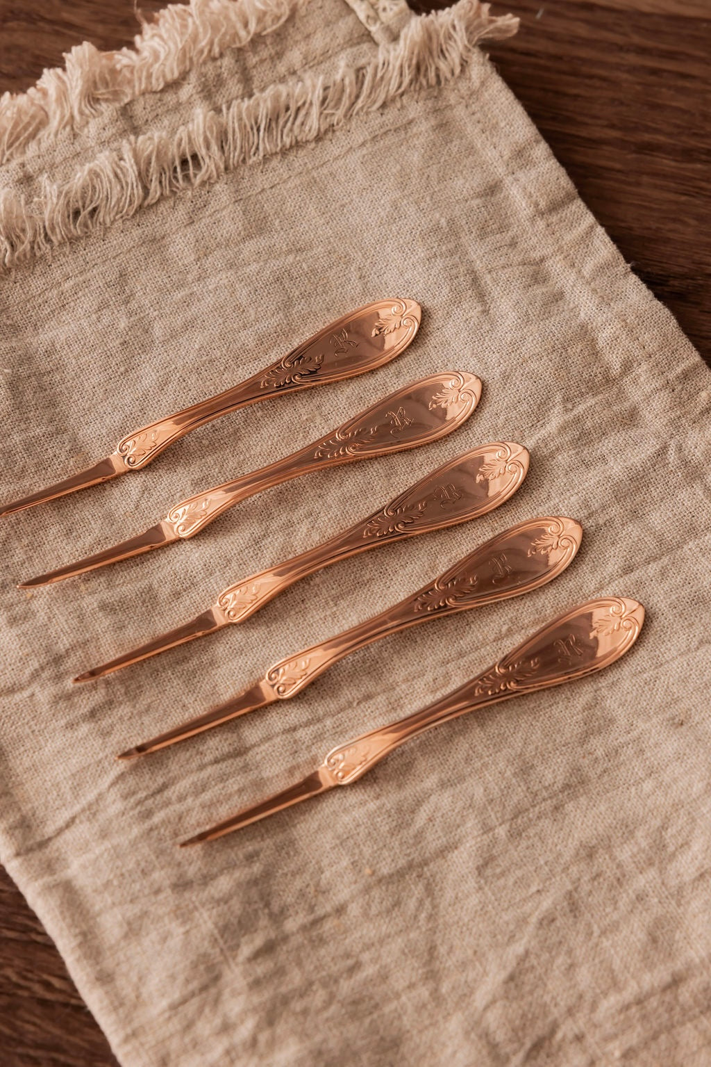 Vintage Monogrammed Nut & Barware Picks | Set of 5 | Copper, 4.5”