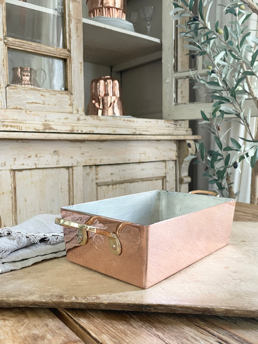 Vintage Copper Plated Tin Fluted Loaf Pan With Wheat Design 