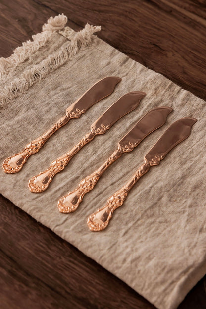 Vintage Embossed Copper Spreaders | Monogrammed, Set of 4 c.1900