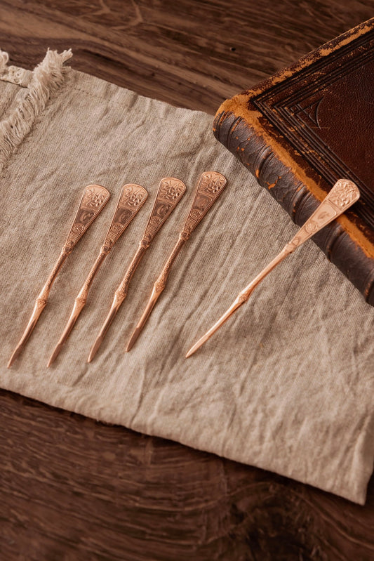 Vintage Monogrammed Nut & Barware Picks |Set Of 5 | Copper, 5”