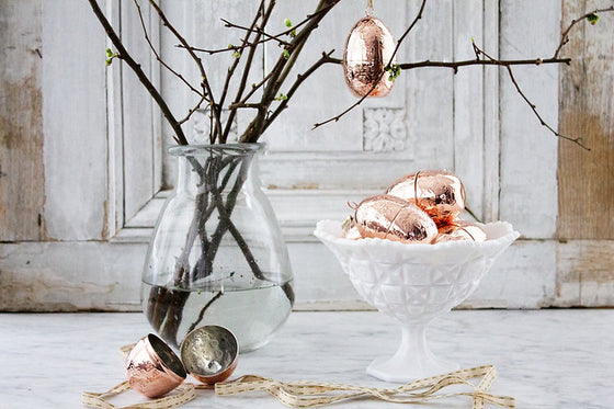 CMK Copper Etched Bird & Floral Egg Ornaments (Set of 4)
