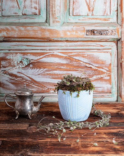 Handmade Blue Patterned Concrete Pot