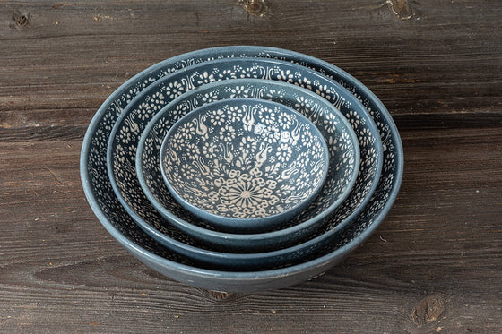Handmade Patterned Ceramic Bowl Set/4