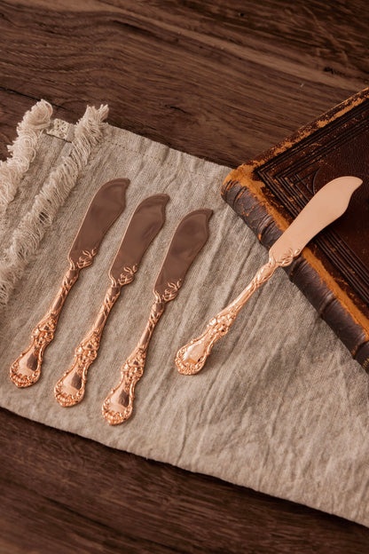 Vintage Embossed Copper Spreaders | Monogrammed, Set of 4 c.1900