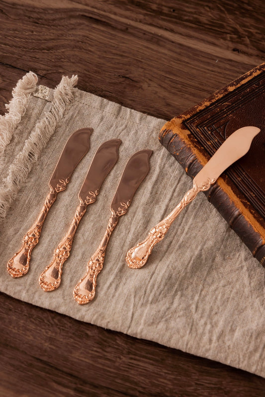 Vintage Embossed Copper Spreaders | Monogrammed, Set of 4 c.1900