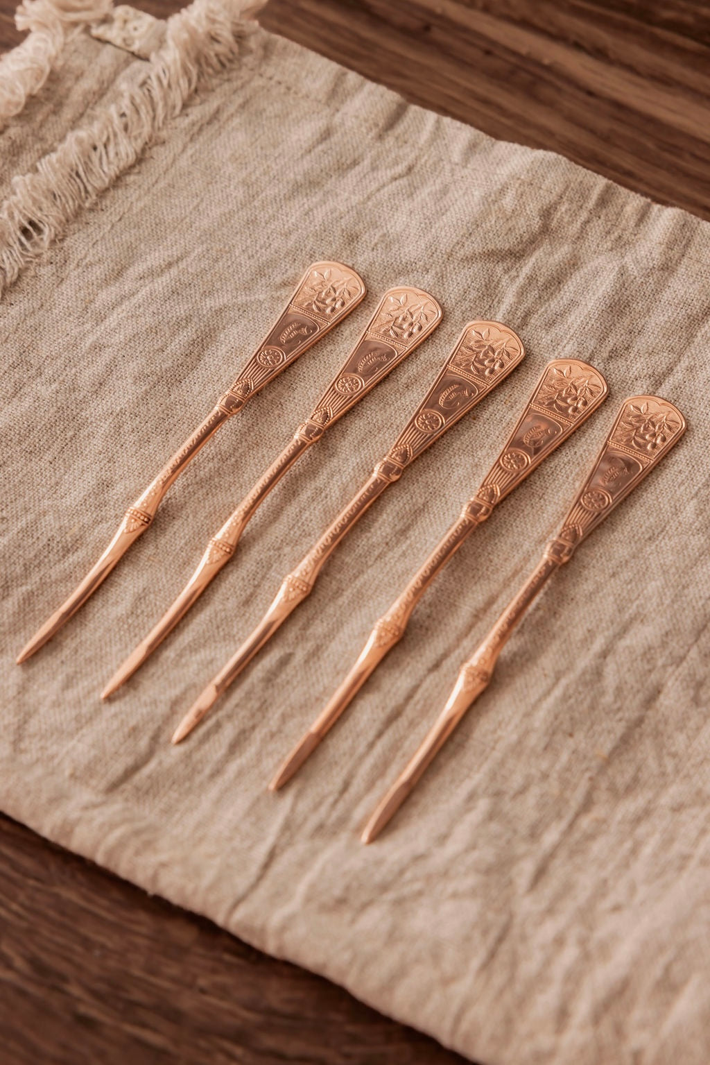 Vintage Monogrammed Nut & Barware Picks |Set Of 5 | Copper, 5”