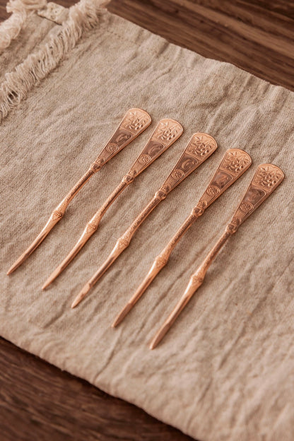 Vintage Monogrammed Nut & Barware Picks |Set Of 5 | Copper, 5”