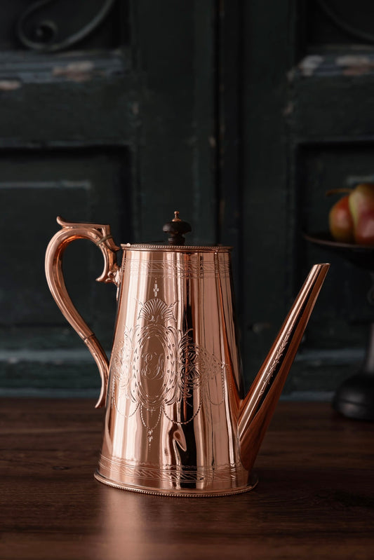 Antique Tall Victorian Engraved Copper Coffee Pot | Silver-Lined | Circa 1890–1910 8