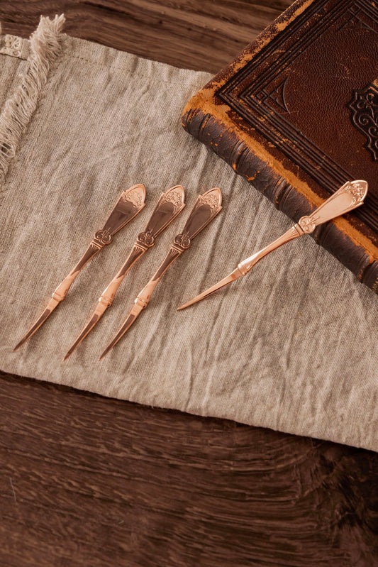 Vintage Nut & Barware Picks | Set of 4 | Copper, 5”