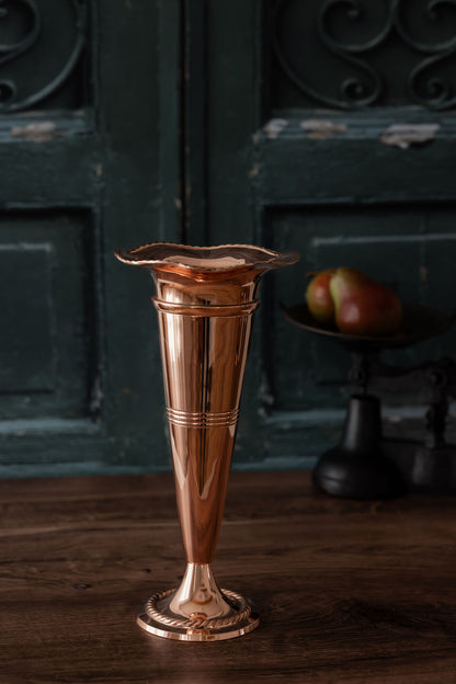 Vintage Fluted Copper Vase | Early 20th Century | 11 Inch