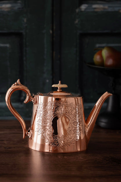 Antique Victorian Engraved Copper Teapot / Coffee Pot | Silver-Lined | Circa 1890–1910 3