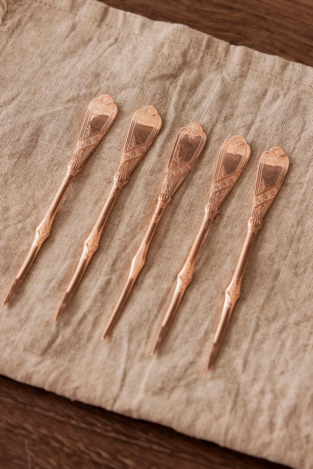 Vintage Ornate Nut & Barware Picks | Set of 5 | Copper, 5”