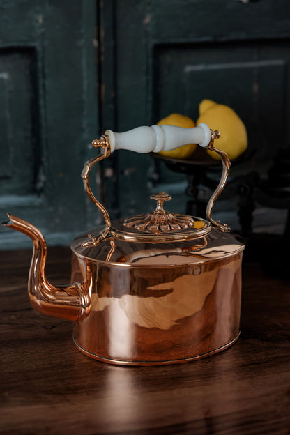 Antique English Copper Tea Kettle with Embossed Lid — C.1800