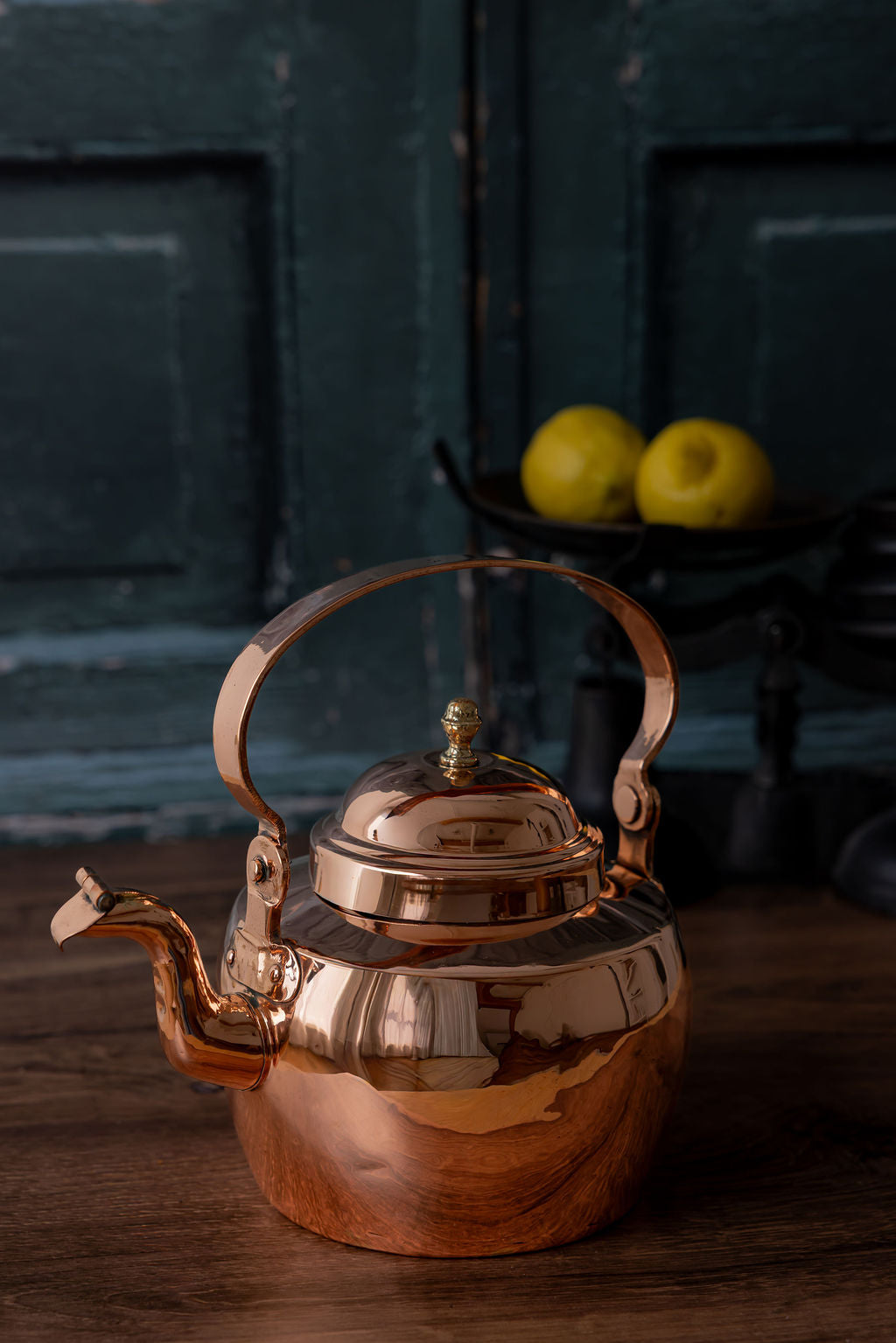 Antique French Bellied Copper Tea Kettle with Whistle Cap c.1880