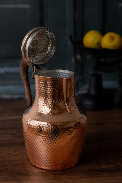 Antique French Copper Coffee Pot with Wooden Handle, Crown Stamped “Paris,” c.1880