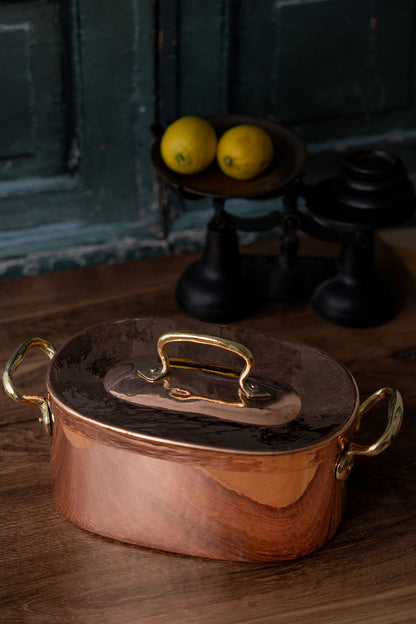 Antique French Copper Daubière with Hand-Forged Brass Handles, c.1880