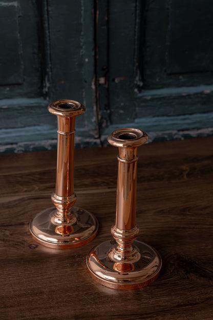 Antique French Copper Candlesticks – Pair, 19th-Century Style