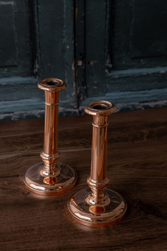 Antique French Copper Candlesticks – Pair, 19th-Century Style