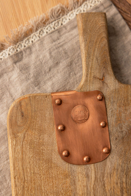 Vintage Inspired Wooden Charcuterie Board with Handmade Copper Details