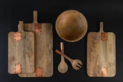 Vintage Inspired Wood Serving Utensils with Copper Strap Handles