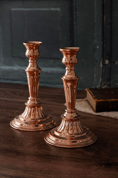 Pair of Antique Sheffield Copper Candlesticks | Fluted Design | Late 19th Century