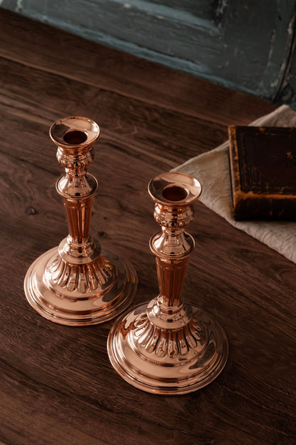 Pair of Antique Sheffield Copper Candlesticks | Fluted Design | Late 19th Century