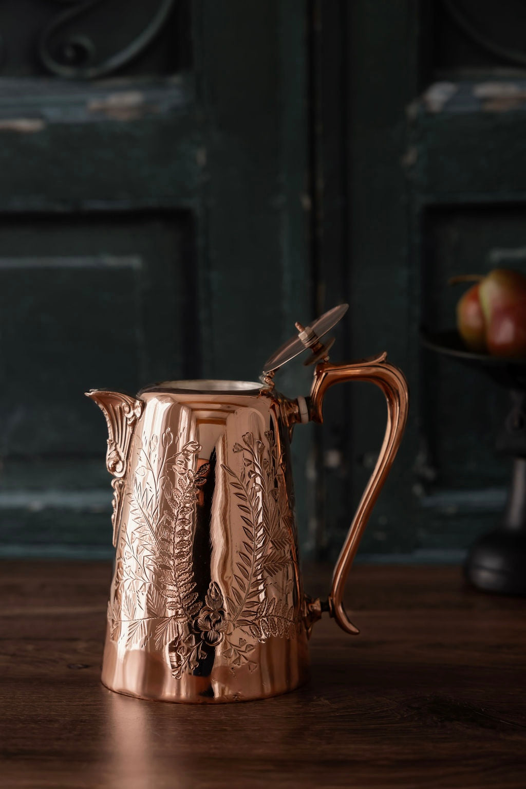 Antique Tall Victorian Engraved Copper Coffee Pot / Teapot | Silver-Lined | Circa 1890–1910