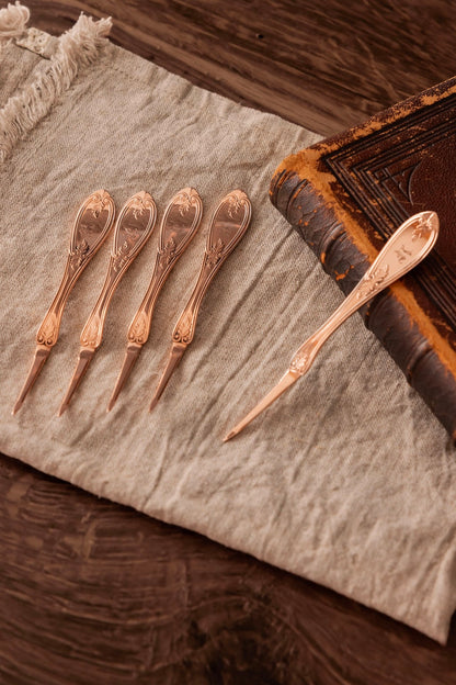 Vintage Monogrammed Nut & Barware Picks | Set of 5 | Copper, 4.5”