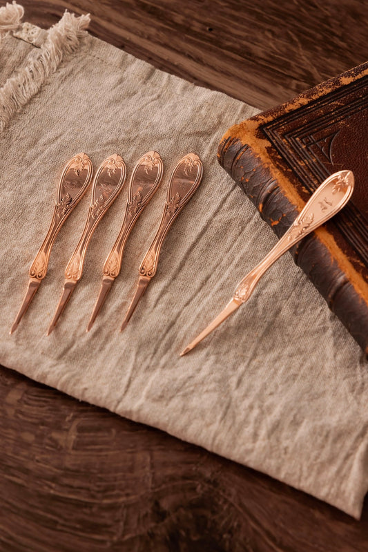 Vintage Monogrammed Nut & Barware Picks | Set of 5 | Copper, 4.5”