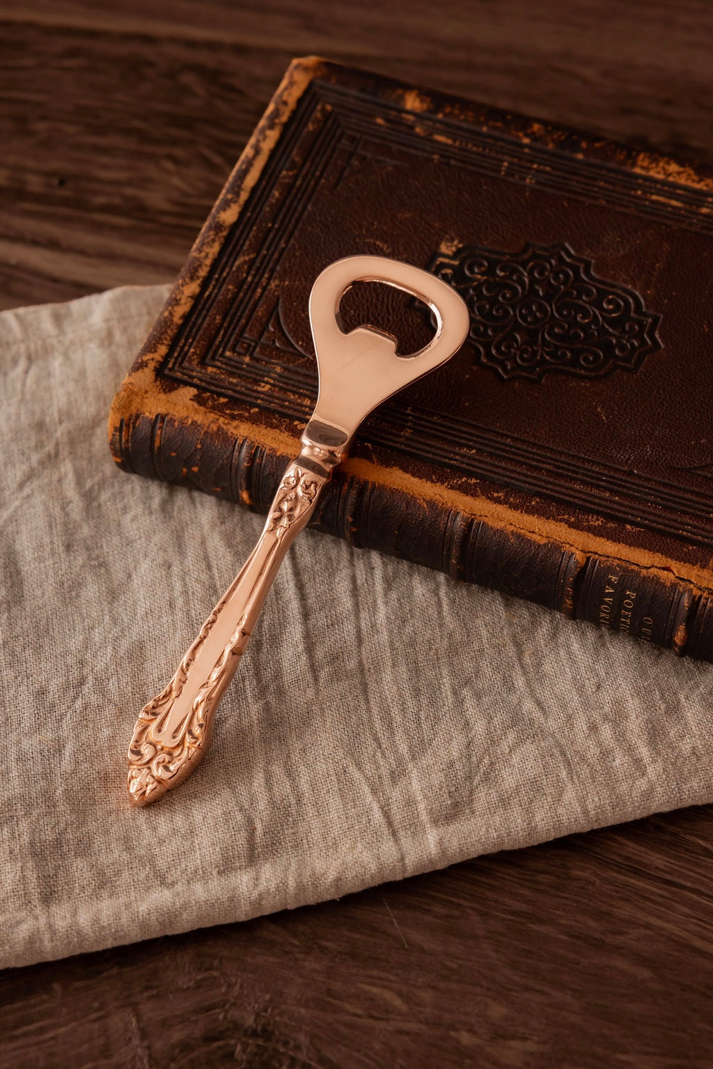 Victorian-Style Copper Bottle Opener | Embossed Handle, 5”