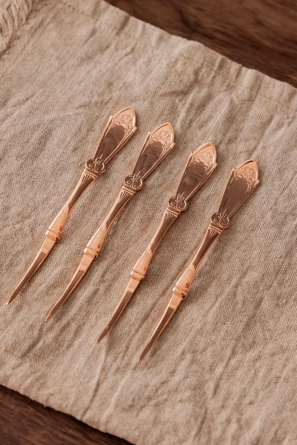 Vintage Nut & Barware Picks | Set of 4 | Copper, 5”