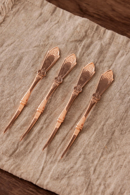 Vintage Nut & Barware Picks | Set of 4 | Copper, 5”