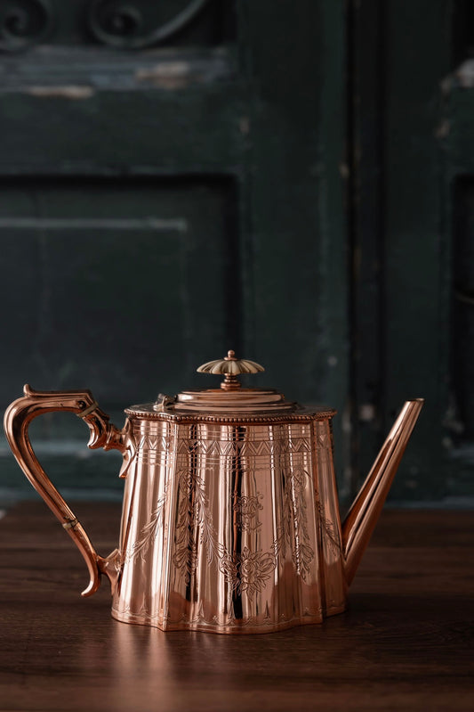 Antique Engraved Copper Teapot / Coffee Pot | Silver-Lined | Circa 1890–1910 1