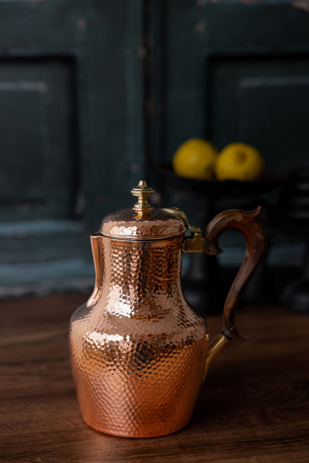Antique French Copper Coffee Pot with Wooden Handle, Crown Stamped “Paris,” c.1880