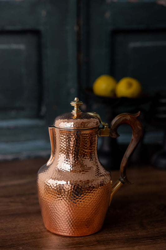 Antique French Copper Coffee Pot with Wooden Handle, Crown Stamped “Paris,” c.1880