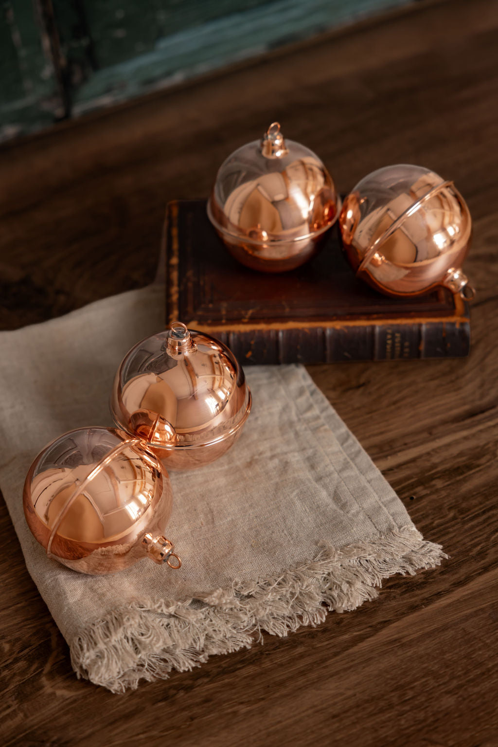 Vintage Inspired Copper Ball Ornaments (Set 2 or 4 )