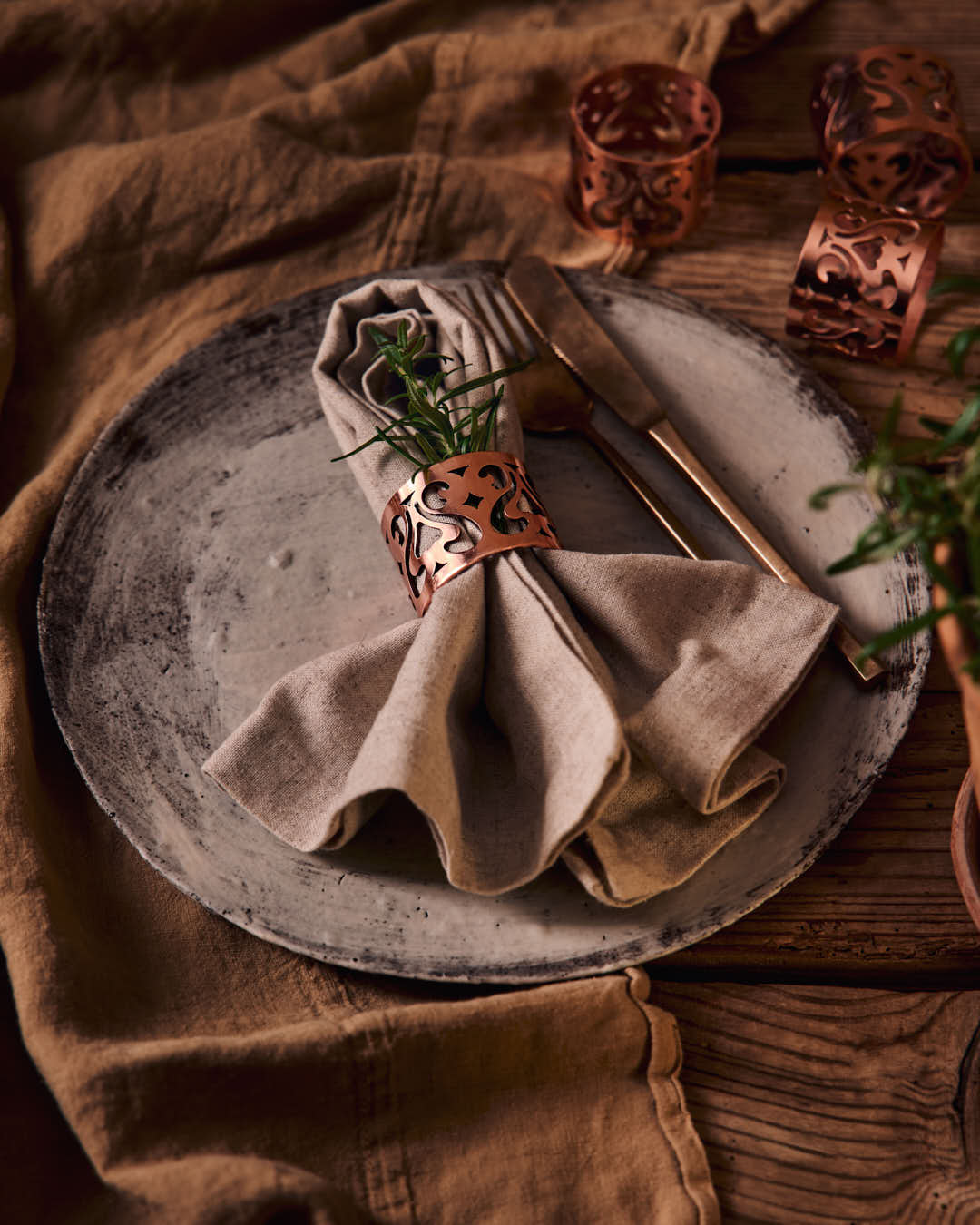 CMK Vintage Inspired Copper Napkin Rings set/4