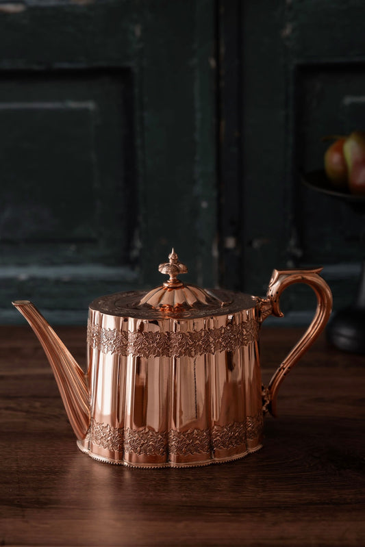 Antique Floral Engraved Fluted Copper Teapot / Coffee Pot | Silver-Lined | Circa 1890–1910 5