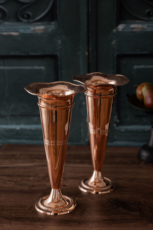 Vintage Fluted Copper Vase | Early 20th Century | 11 Inch