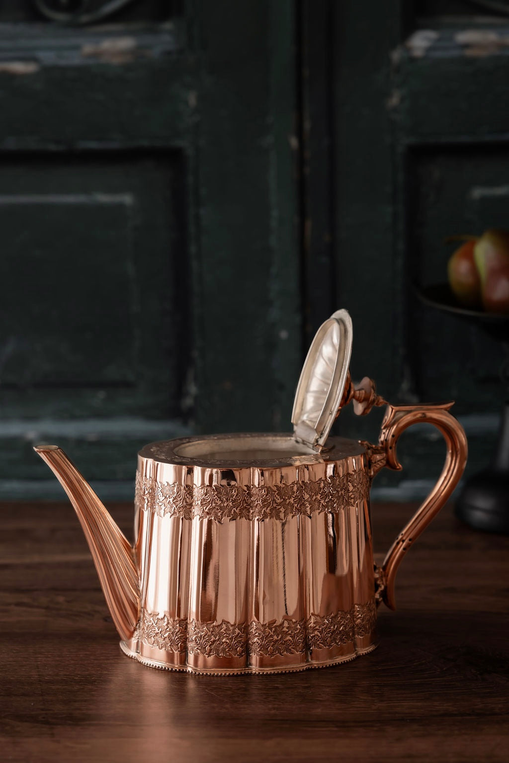 Antique Floral Engraved Fluted Copper Teapot / Coffee Pot | Silver-Lined | Circa 1890–1910 5