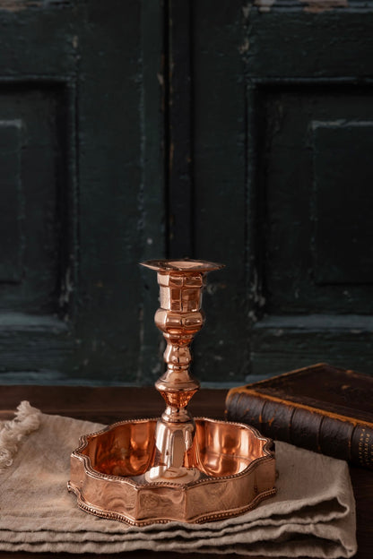 Antique English Copper Candle Stand | Monogrammed | Early 20th Century