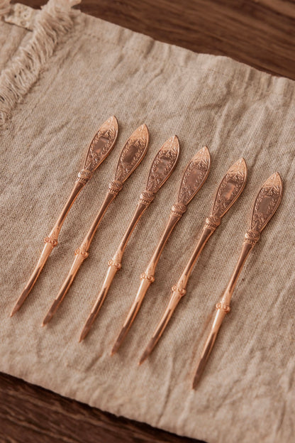 Vintage Nut & Barware Pick | Set Of 6| Copper, 4.75”