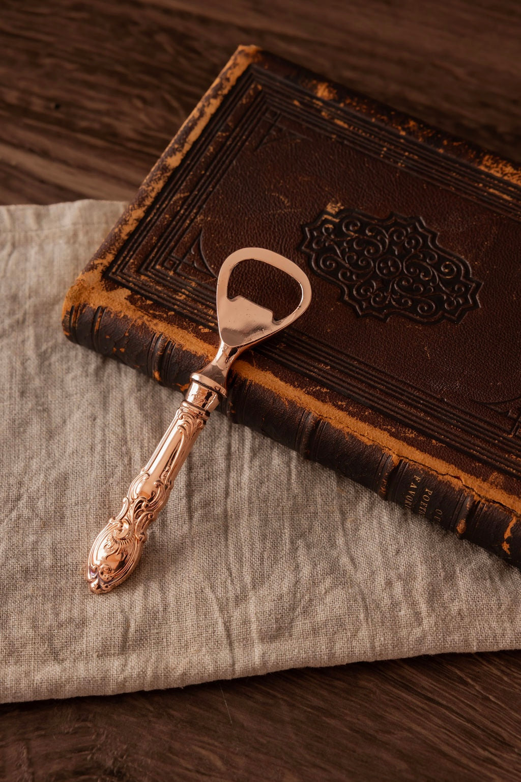 Victorian-Style Copper Bottle Opener | Embossed Handle, 5”