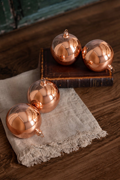 Vintage Inspired Copper Ball Ornaments (Set 2 or 4 )