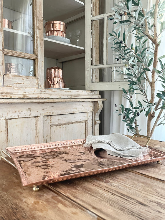 Vintage Inspired Copper Hand Hammered Large Tray